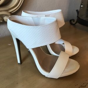 White Snake Print Heels